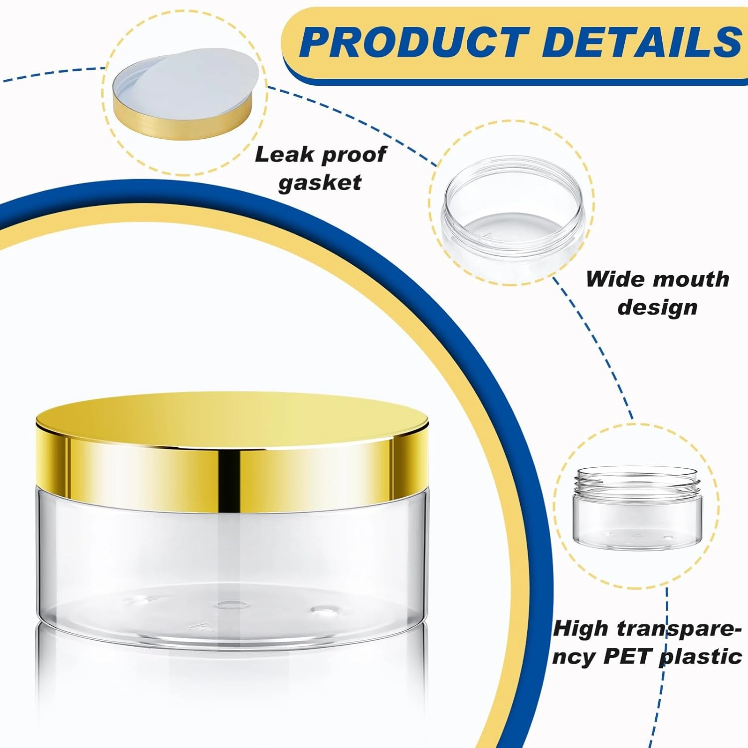 Dandat 24 Pcs 4 oz Plastic Jars with Lid and Label PET Cosmetic Containers Leak Proof Empty Cosmetic Jars Refillable Storage Travel Containers for Lotion Cream Gel Powder(Clear with Gold Lid)