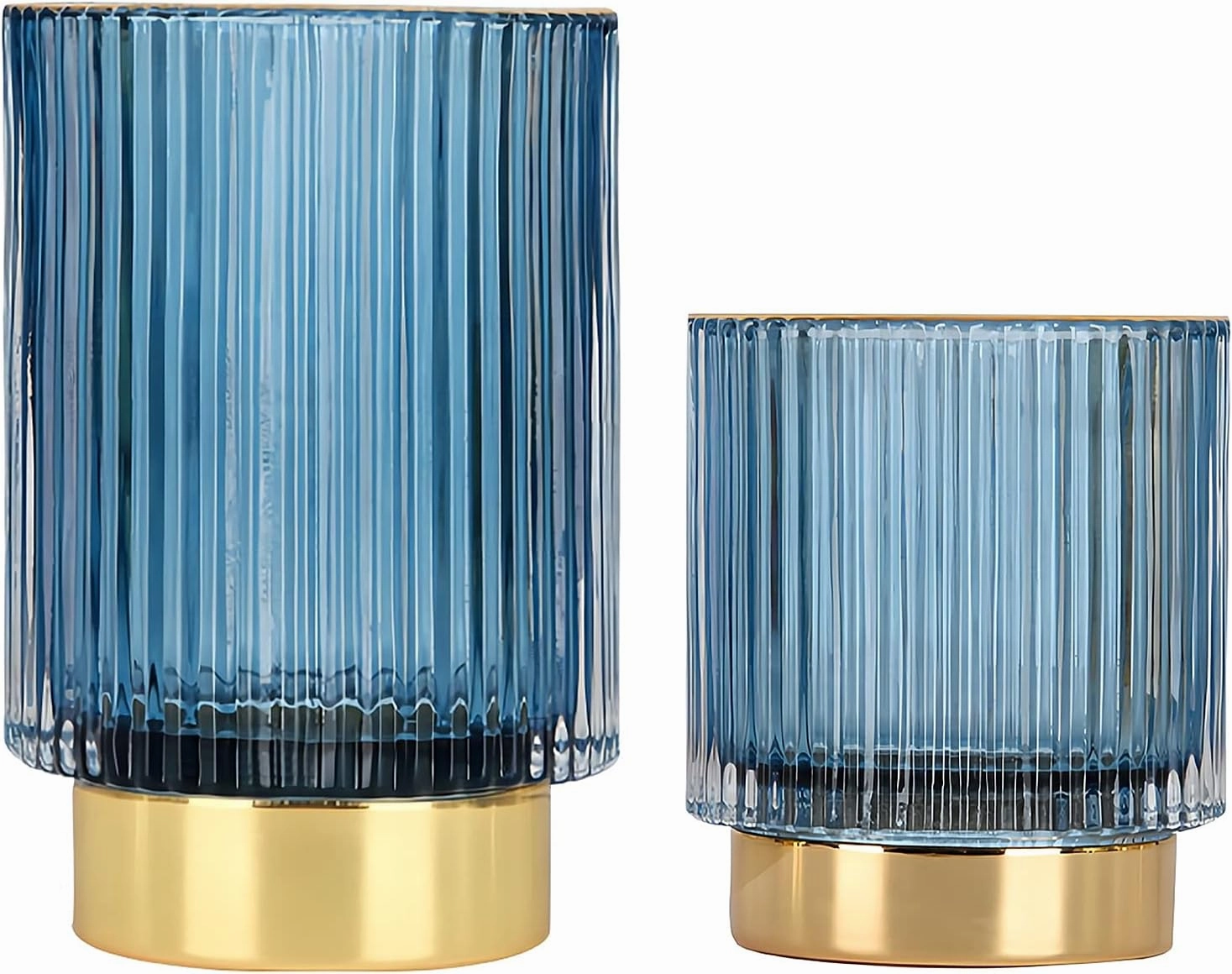 DASITON Makeup Brush holder Organizer,Crystal Cosmetic Makeup Brush Glass Brushes Storage Holder, Vintage Make Up Brush Cup Pen Pencil Holder striped vase(Blue S L)