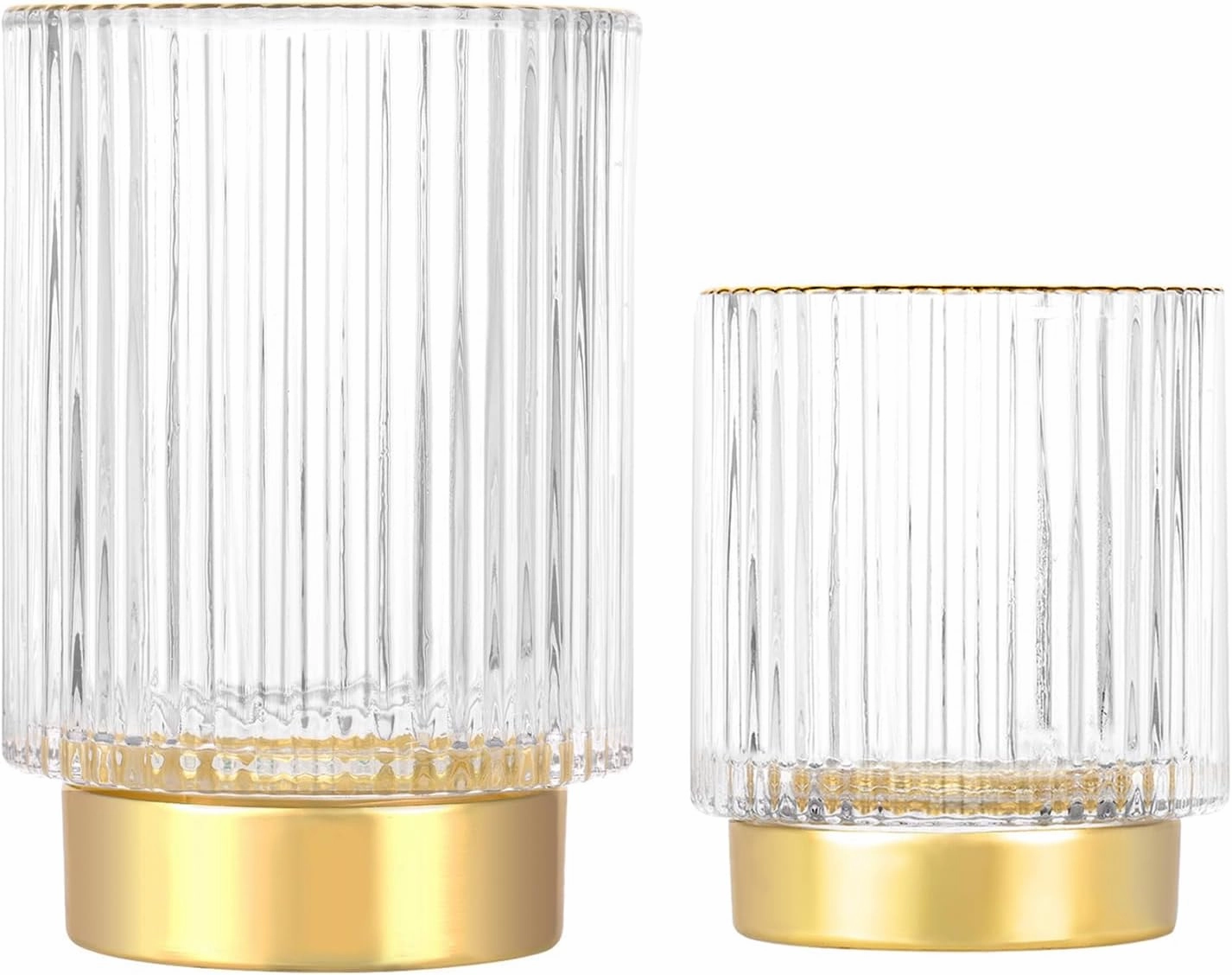DASITON Makeup Brush holder Organizer,Crystal Cosmetic Makeup Brush Glass Brushes Storage Holder, Vintage Make Up Brush Cup Pen Pencil Holder striped vase(Clear S L)