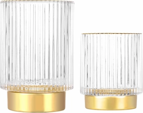 DASITON Makeup Brush holder Organizer,Crystal Cosmetic Makeup Brush Glass Brushes Storage Holder, Vintage Make Up Brush Cup Pen Pencil Holder striped vase(Clear S L)