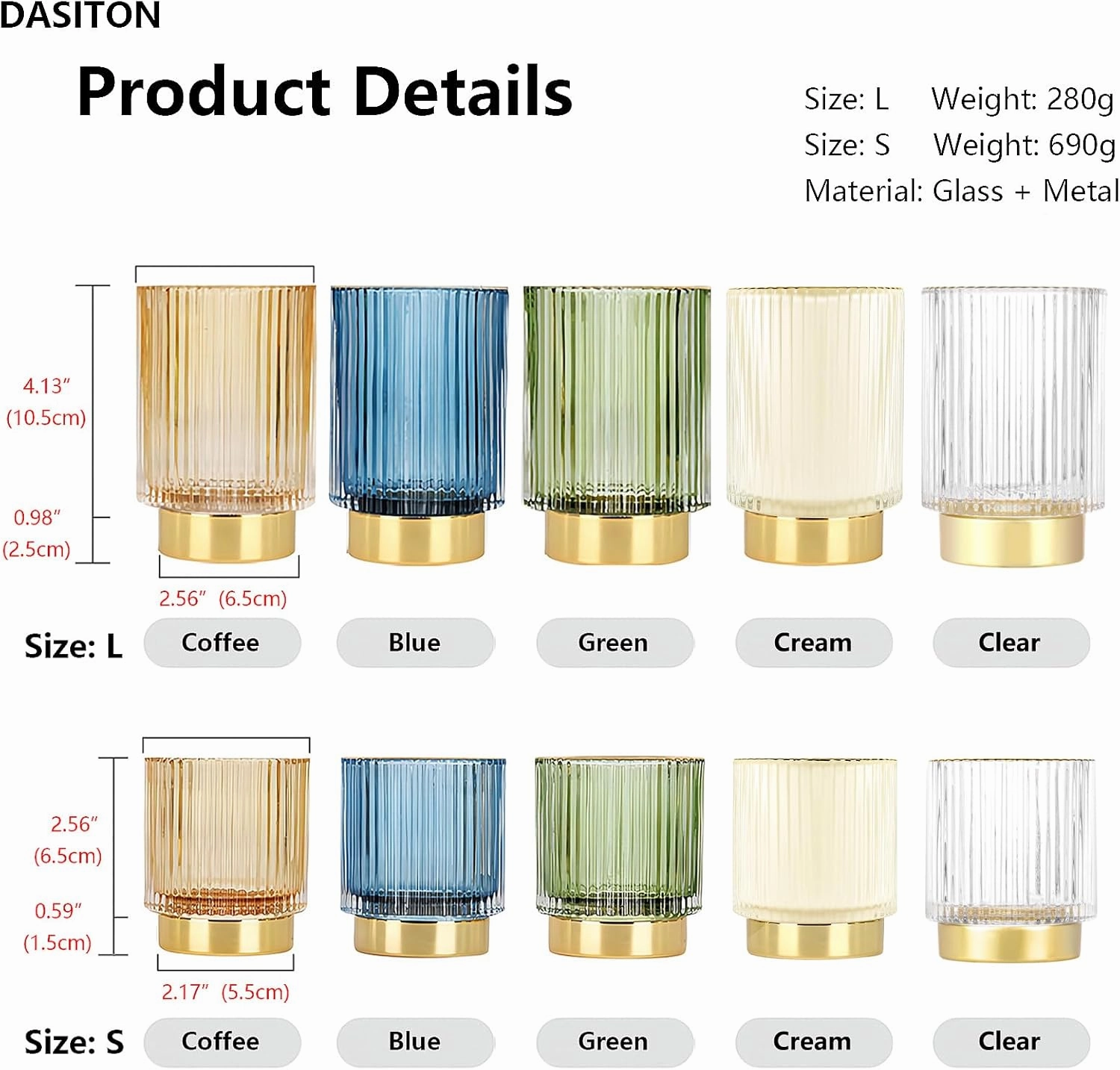 DASITON Makeup Brush holder Organizer,Crystal Cosmetic Makeup Brush Glass Brushes Storage Holder, Vintage Make Up Brush Cup Pen Pencil Holder striped vase(Cream S L)