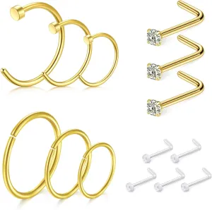 D.Bella Nose Rings 10Pcs 18G Nose Screw Rings Studs Surgical Steel Piercing Jewelry 2mm Clear CZ Silver