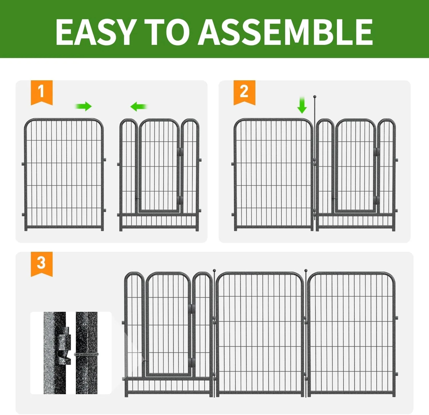 Decorative Garden Metal Fence 72ft (L)×40in (H) with 28 Panels 4 Gate Outdoor, No Dig Rustproof Wire, Animal Barrier Fencing for Outdoor Yard Patio Flower Bed,（Black-Silver）