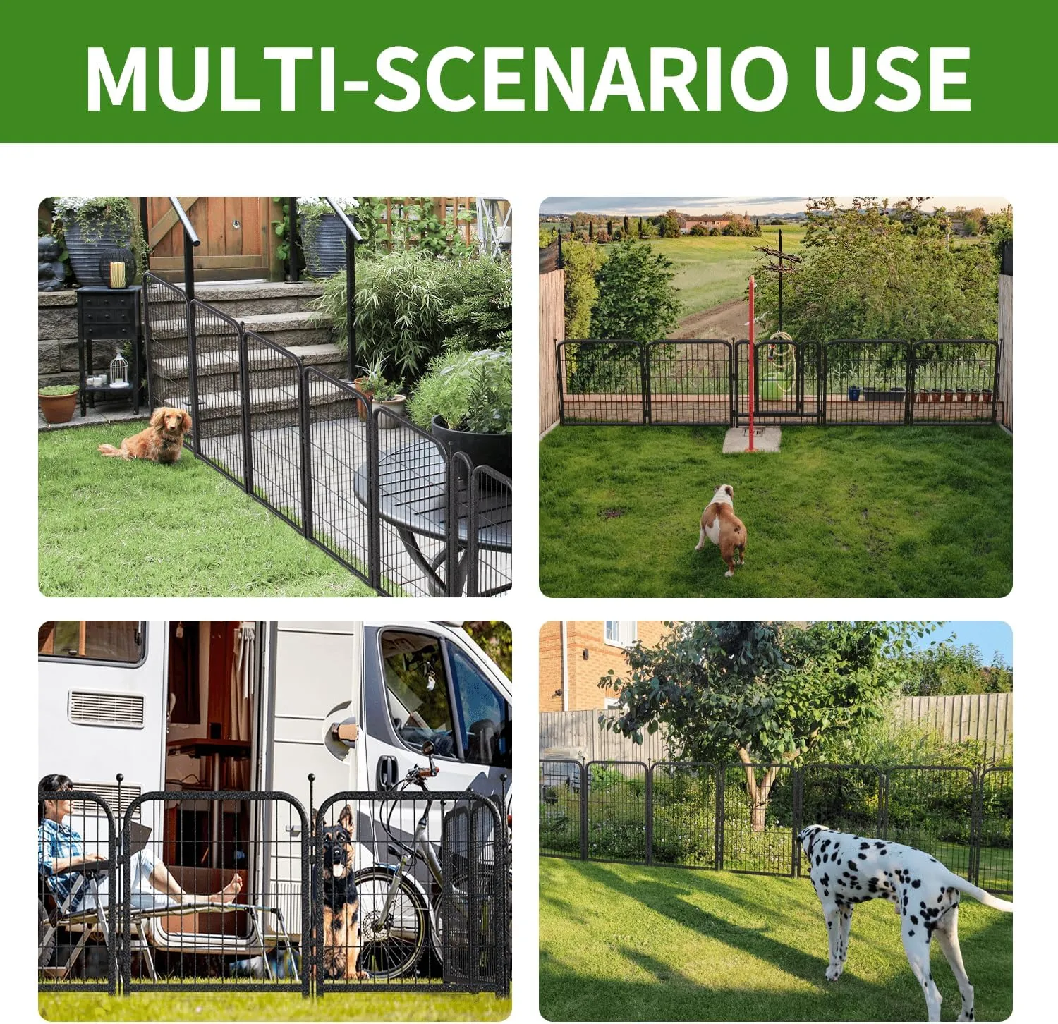 Decorative Garden Metal Fence 72ft (L)×40in (H) with 28 Panels 4 Gate Outdoor, No Dig Rustproof Wire, Animal Barrier Fencing for Outdoor Yard Patio Flower Bed,（Black-Silver）