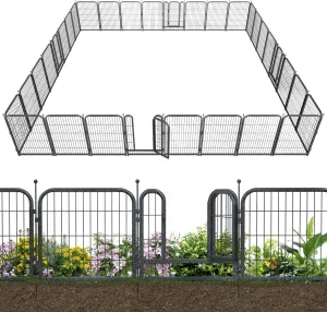 Decorative Garden Metal Fence 72ft (L)×40in (H) with 28 Panels 4 Gate Outdoor, No Dig Rustproof Wire, Animal Barrier Fencing for Outdoor Yard Patio Flower Bed,（Black-Silver）