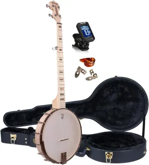 Deering Goodtime Deco Americana Openback Banjo 12" Rim Clawhammer Open Back with Instrument Alley Hard Case Combo - Made in USA