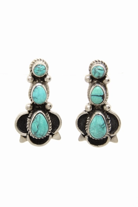 Delbert Delgarito Three Stone Green Turquoise Post Earrings