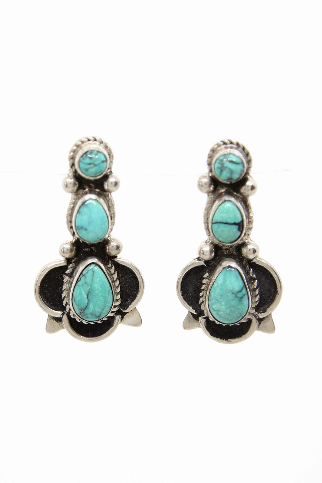 Delbert Delgarito Three Stone Green Turquoise Post Earrings