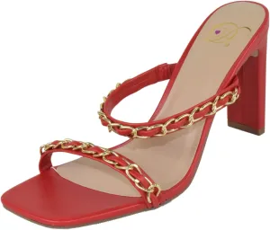 Delicious Shoes Women Block High Heel Sandals Gold Chain Band Square Toe Fenn-S