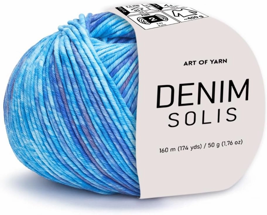 Denim Solis Variegated Yarn 55% Cotton,45% Poliacrylic,50g(1.76 Oz),160m(174 Yds) Soft & Smooth Yarn Sport – Fine(2) for Crocheting, Knitting, Amigurumi,Blankets,Garments –1 Skein 99944