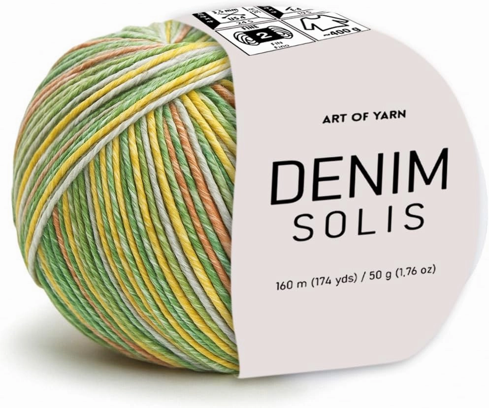 Denim Solis Variegated Yarn 55% Cotton,45% Poliacrylic,Total 100g(3.52 Oz),320m(348 Yds) Soft Smooth Yarn Sport Fine2 for Crocheting, Knitting, Amigurumi,Blankets,Garments 2 Skein 99940