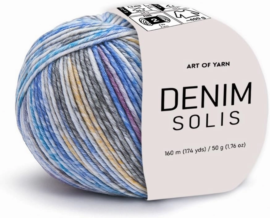 Denim Solis Variegated Yarn 55% Cotton,45% Poliacrylic,Total 100g(3.52 Oz),320m(348 Yds) Soft Smooth Yarn Sport Fine2 for Crocheting, Knitting, Amigurumi,Blankets,Garments 2 Skein 99942