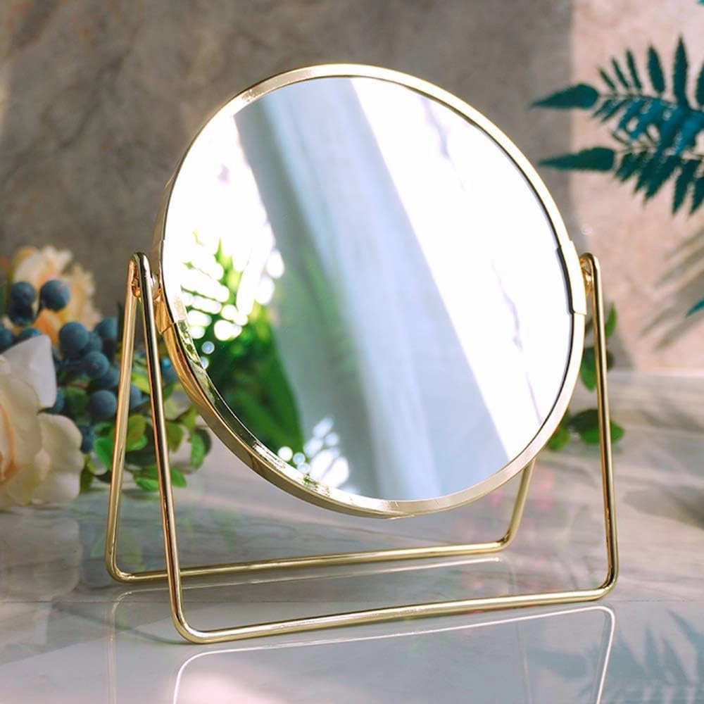 Desktop Double Sided Makeup Mirror,Cosmetic Mirror Round Mirror Make Up Mirror，Rotatable 360°, Bedroom Dressing Table Vanity Mirror,Gold