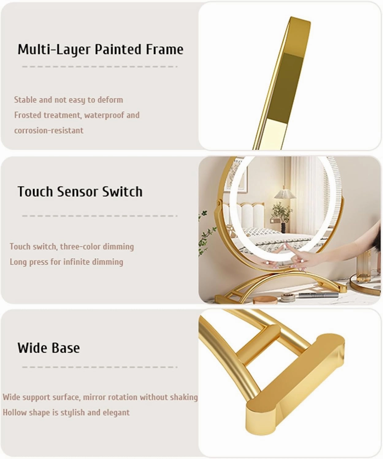 Desktop Vanity Makeup Mirror with LED Lights, Lighted Dressing Table Mirror Revolve Make Up Mirror, Dimmable 3 Modes LED Light Strips, Smart Touch Screen(Black,30cm/11.8in)