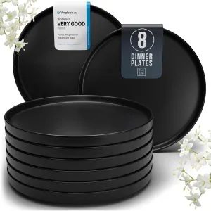 Dinner Plates Set of 8, 10.5" Stoneware Plates, Stylish Plates, Dinner Plates Ceramic, Dishwasher and Microwave Safe Matte Black Ceramic Plates