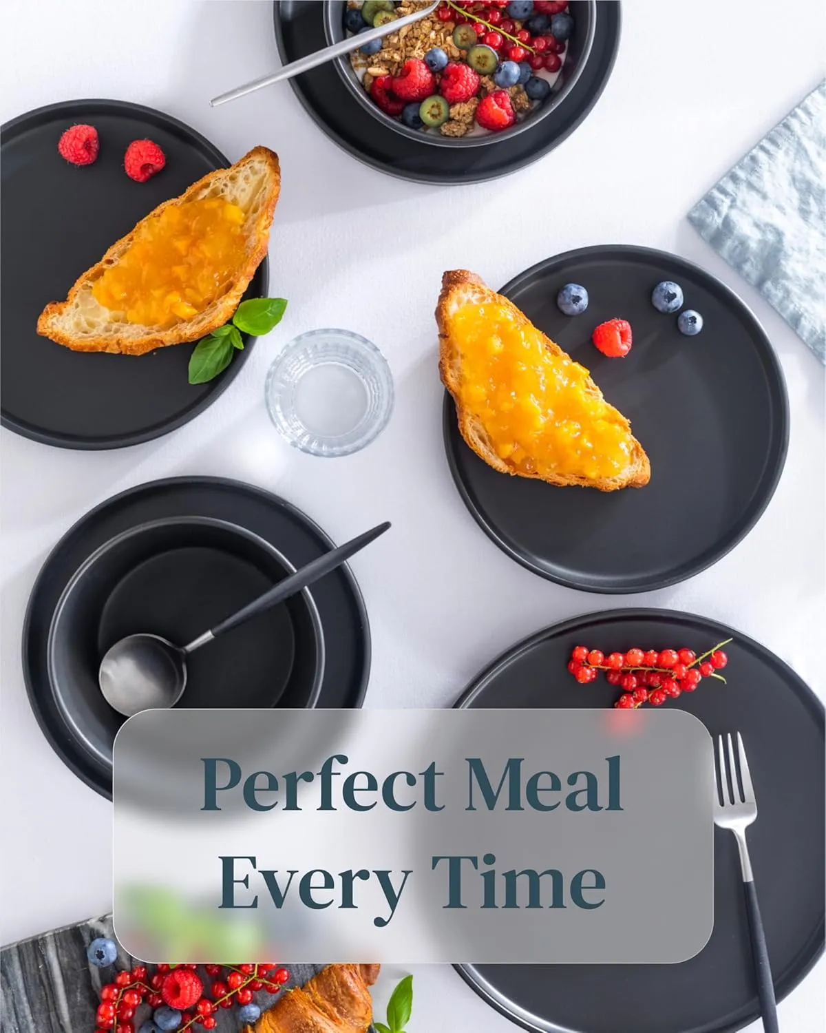 Dinner Plates Set of 8, 10.5" Stoneware Plates, Stylish Plates, Dinner Plates Ceramic, Dishwasher and Microwave Safe Matte Black Ceramic Plates