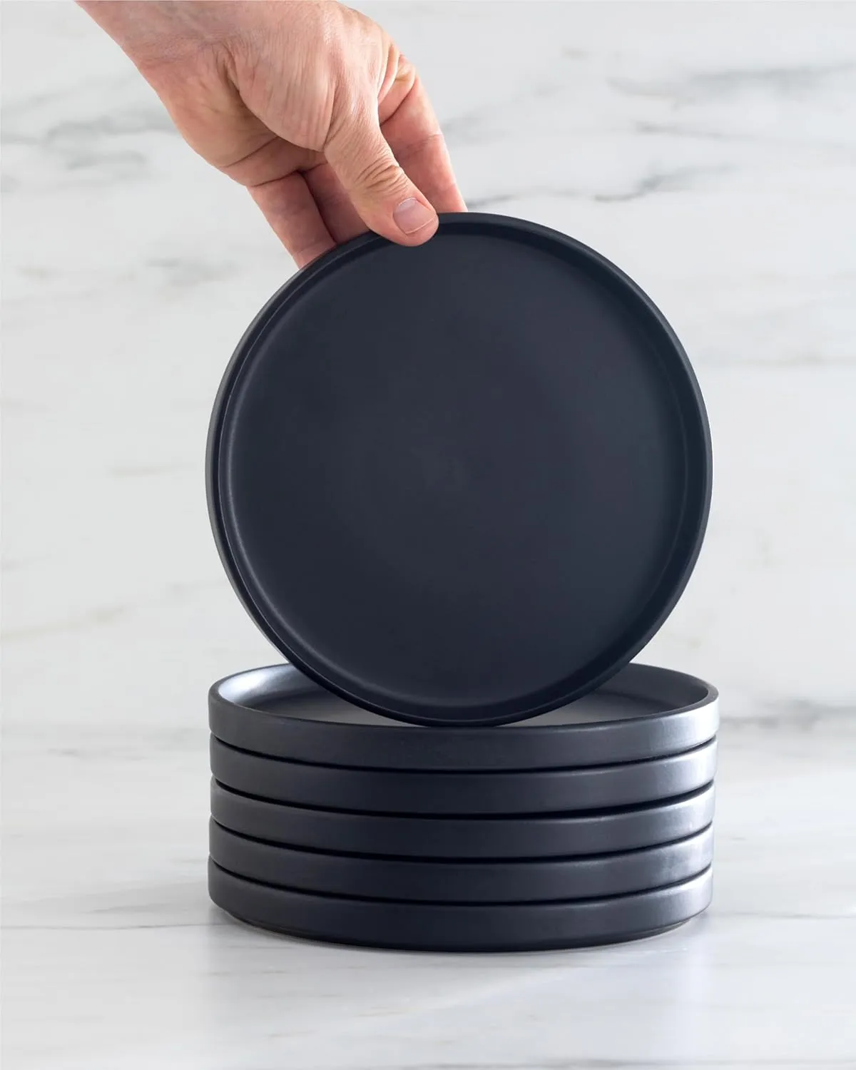 Dinner Plates Set of 8, 10.5" Stoneware Plates, Stylish Plates, Dinner Plates Ceramic, Dishwasher and Microwave Safe Matte Black Ceramic Plates