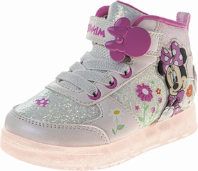 Disney Princess Minnie Mouse Frozen Encanto Hightop Sneakers - Snow White Ariel Elsa Maribel Minnie Ankle Shoes (Sizes: 6-12 Toddler - Little Kids)