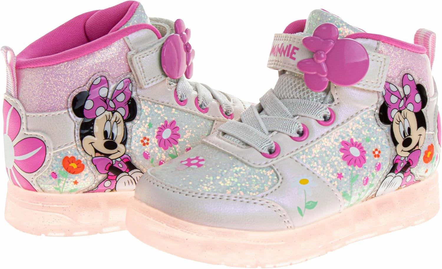 Disney Princess Minnie Mouse Frozen Encanto Hightop Sneakers - Snow White Ariel Elsa Maribel Minnie Ankle Shoes (Sizes: 6-12 Toddler - Little Kids)