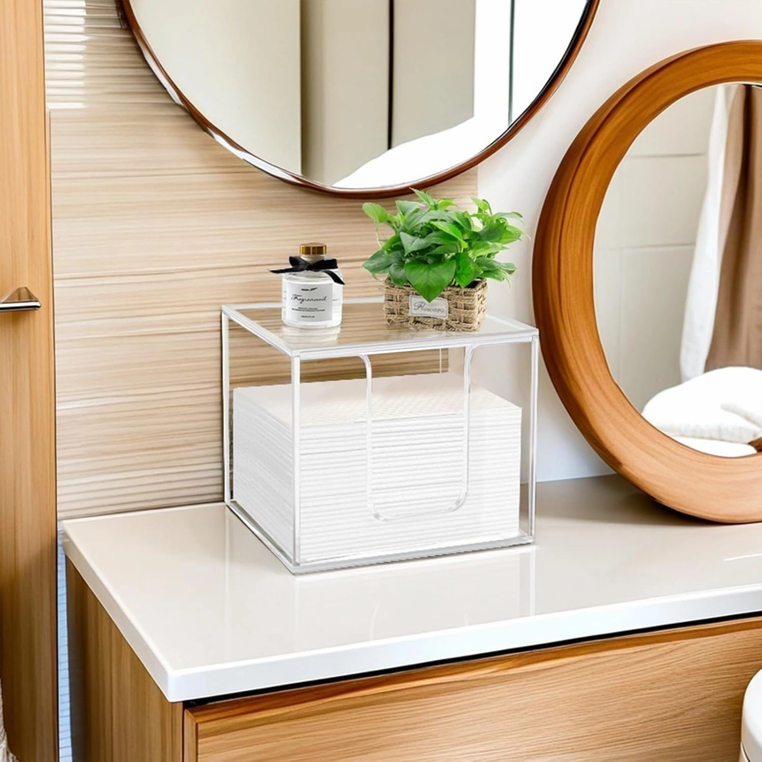Disposable Face Towel Holder, Acrylic Facial Towels Storage Box Organizer Container for Clean Towels XL, Clear Bathroom Organization Home Decor