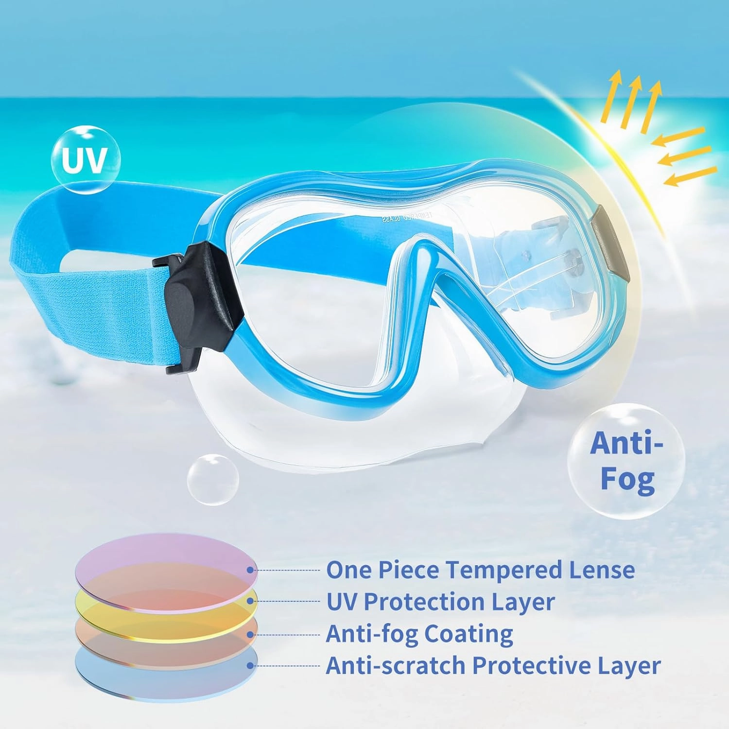 Diving Mask , Professional Anti-Fog Snorkel Goggles, Anti-Leak Swim Mask with Soft Adjustable Strap & Mesh Bag, Earplug