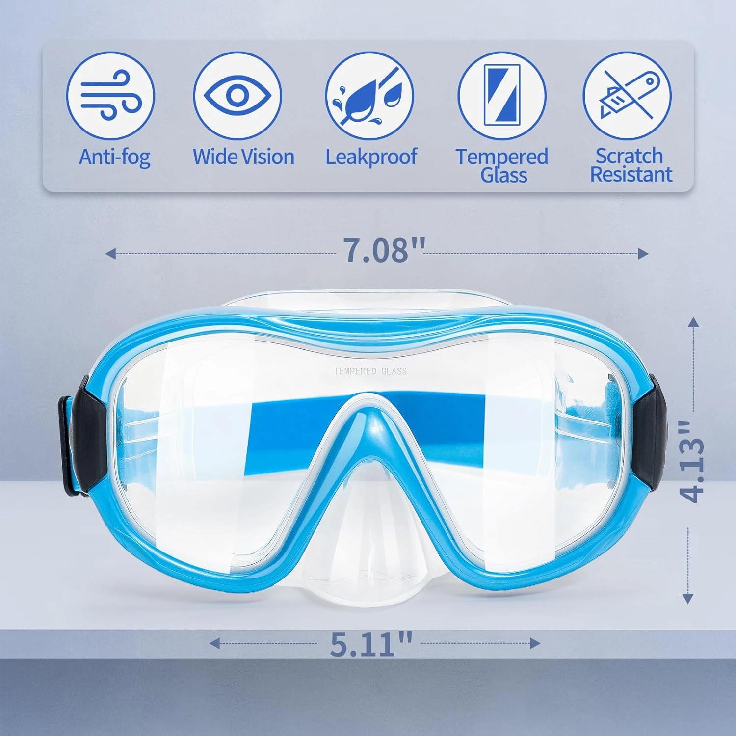 Diving Mask , Professional Anti-Fog Snorkel Goggles, Anti-Leak Swim Mask with Soft Adjustable Strap & Mesh Bag, Earplug