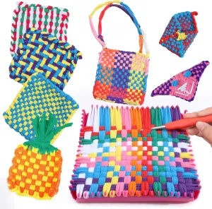 DIY Weaving Loom Craft Kit for Kids Adults - Easy Beginner Friendly - Rainbow Color Loops to Make 6 Potholders - Ideal Birthday Gift