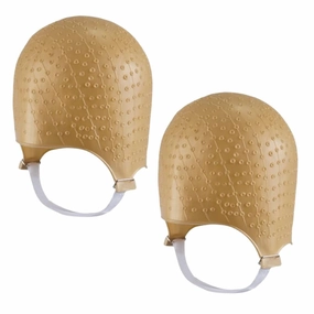 DOMPEL Reusable Professional Silicone Gold Cap with Hook | Dyeing and Bleaching | Ideal for Bleach Powder, Blue Hair Dye, and Hair Coloring | Model 664 - CA (2 PCS)