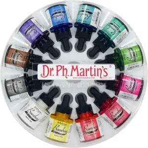 Dr. Ph. Martin's Bombay India Ink (Set 1) Ink Set, 1.0 oz, Set 1 Colors, 1 Set of 12 Bottles