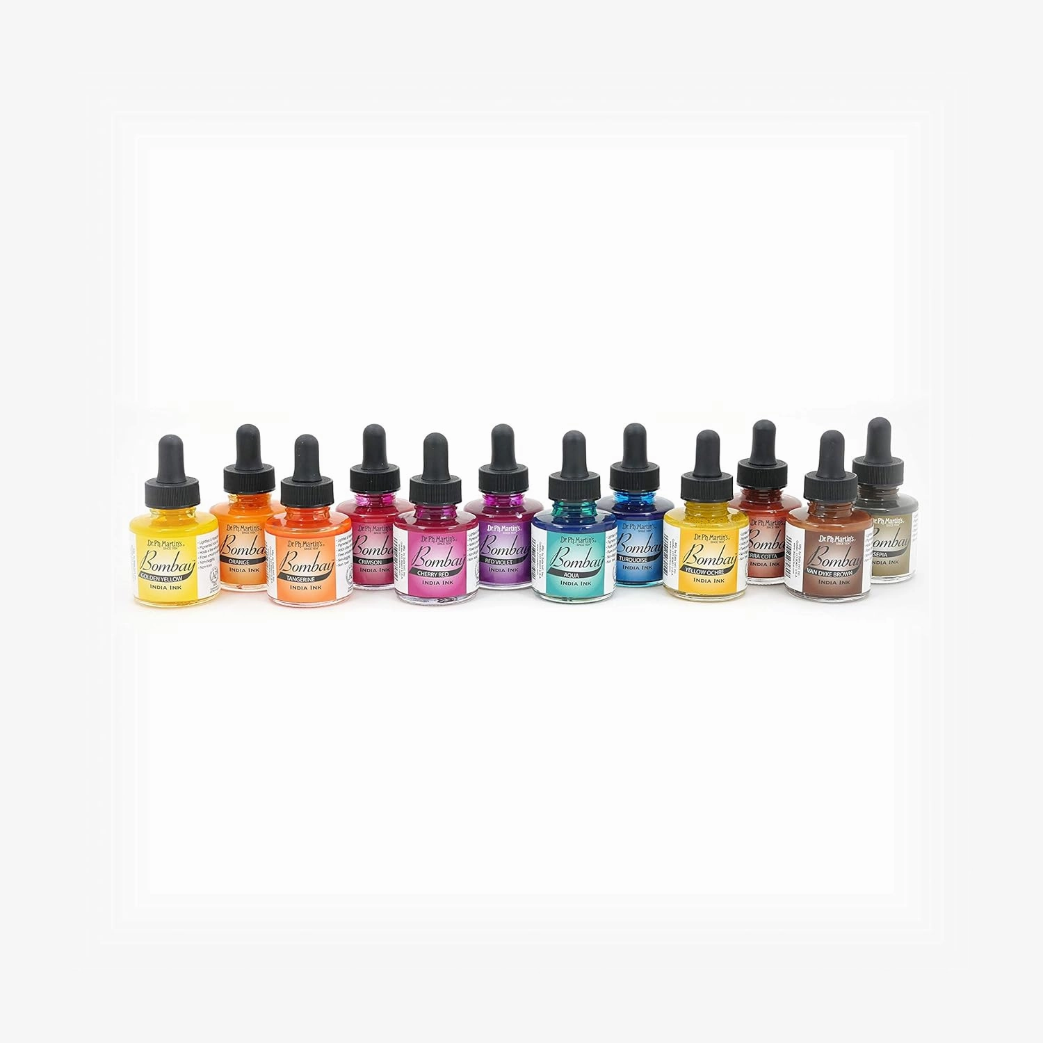 Dr. Ph. Martin's Bombay India Ink (Set 2) Ink Set, 1.0 oz, Set 2 Colors, 1 Set of 12 Bottles.
