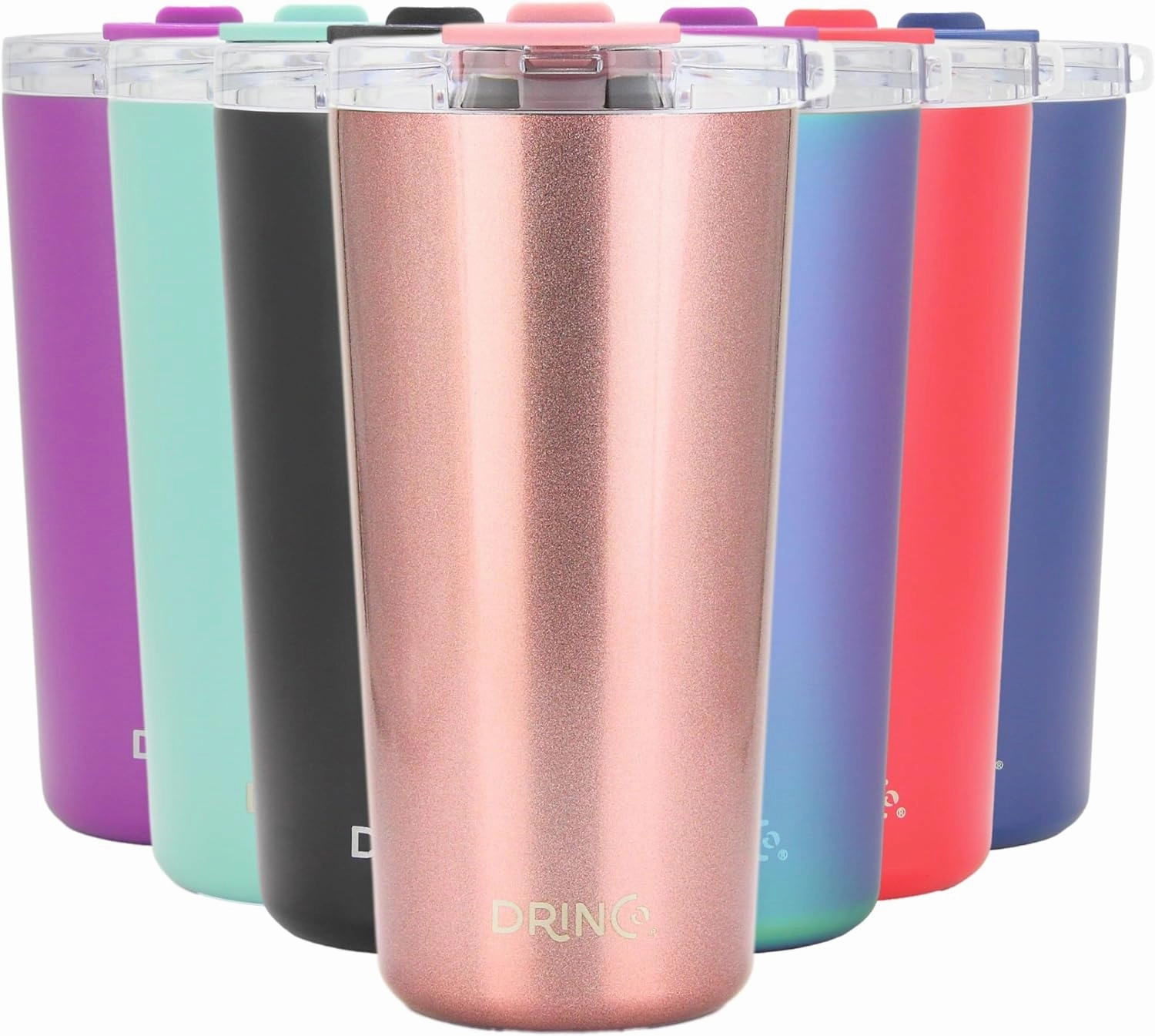 Drinco - 20 oz Stainless Steel Tumbler | Double Walled Vacuum Insulated Mug With Lid, 2 Straws, For Hot & Cold Drinks (20oz Bling Rose Gold, 20oz)