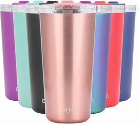 Drinco - 20 oz Stainless Steel Tumbler | Double Walled Vacuum Insulated Mug With Lid, 2 Straws, For Hot & Cold Drinks (20oz Bling Rose Gold, 20oz)