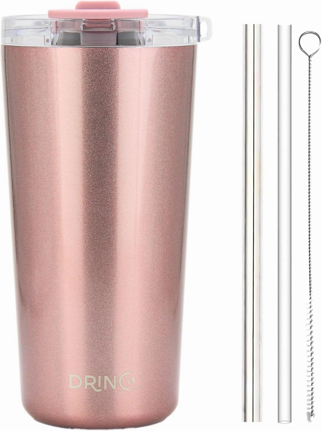 Drinco - 20 oz Stainless Steel Tumbler | Double Walled Vacuum Insulated Mug With Lid, 2 Straws, For Hot & Cold Drinks (20oz Bling Rose Gold, 20oz)