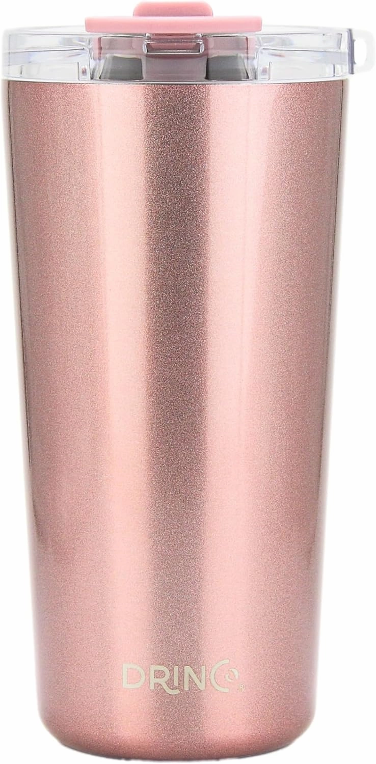 Drinco - 20 oz Stainless Steel Tumbler | Double Walled Vacuum Insulated Mug With Lid, 2 Straws, For Hot & Cold Drinks (20oz Bling Rose Gold, 20oz)