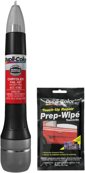 Dupli-Color ACC0382 Radiant Fire Exact-Match Scratch Fix All-in-1 Touch-Up Paint for Chrysler Vehicles (PRB, R87) Bundle with Prep Wipe Towelette (2 Items)