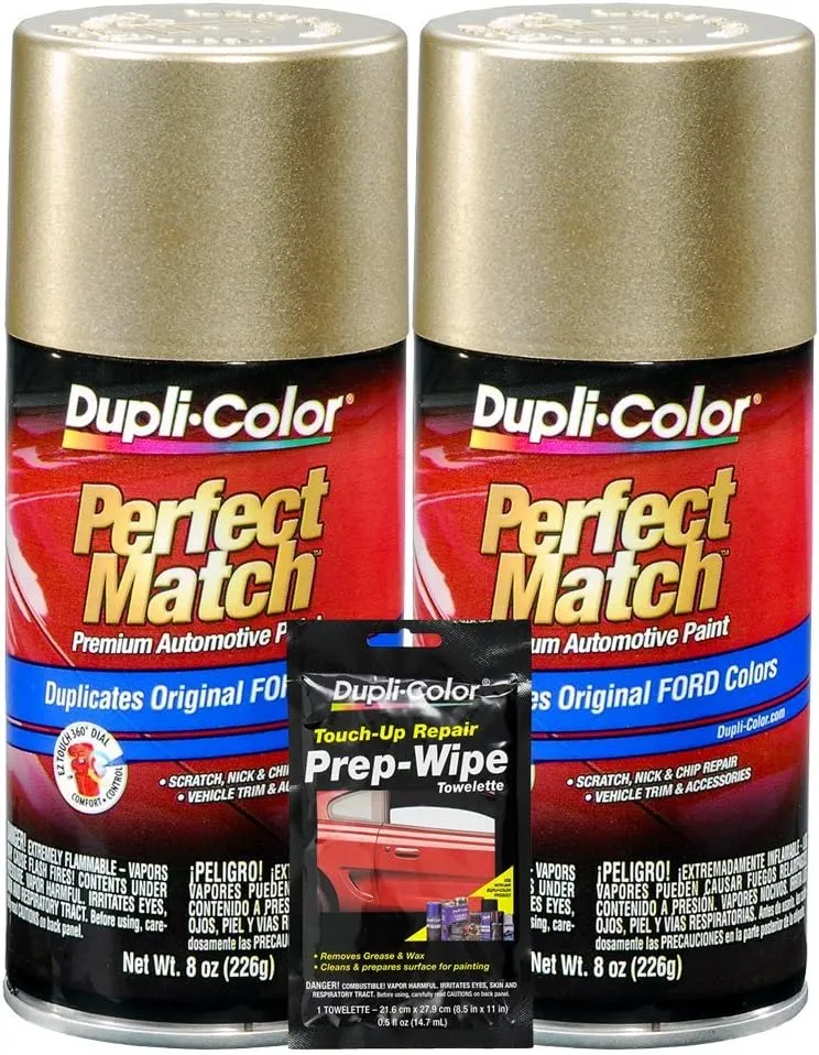 Dupli-Color Harvest Gold Exact-Match Automotive Paint For Ford Vehicles - 8 oz, Bundles with Prep Wipe (3 Items)