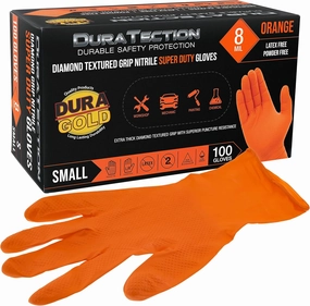 Dura-Gold Duratection 8 Mil Orange Super Duty Diamond Textured Nitrile Disposable Gloves