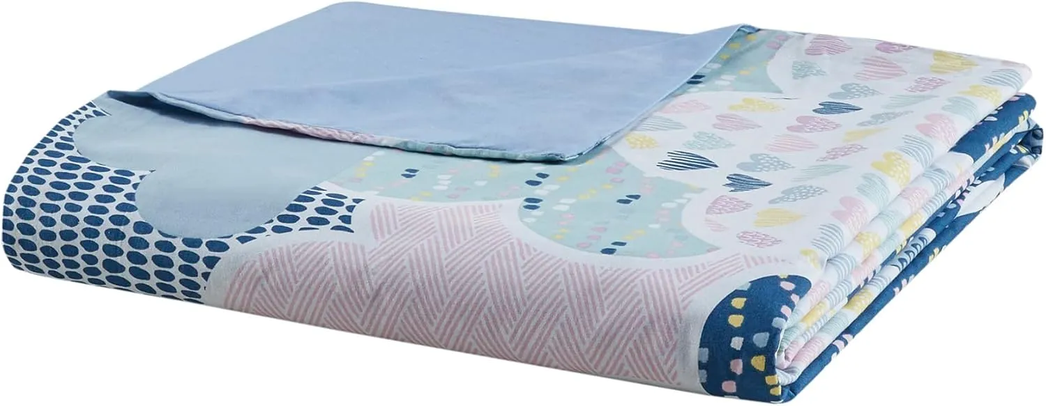 Duvet Set Vibrant Fun and Playful Print All Season Comforter Cover Matching Shams, Decorative Pillow, Children Bedding, Bedroom Décor, Twin/Twin XL, Cloud Blue 4 Piece