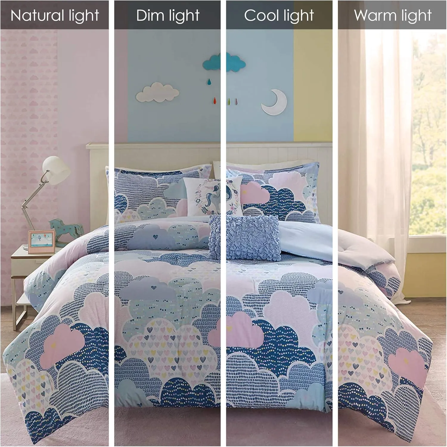 Duvet Set Vibrant Fun and Playful Print All Season Comforter Cover Matching Shams, Decorative Pillow, Children Bedding, Bedroom Décor, Twin/Twin XL, Cloud Blue 4 Piece