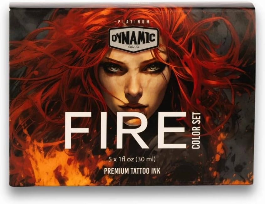 Dynamic Color Co-Fire Tattoo Ink Set: Ignite Your Artistry with 5 Bold Shades (1 oz Each) from The Dynamic Color Co. Platinum Collection.Reach Compliant, Made in Spain
