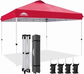 EAGLE PEAK Pop Up Canopy Tent with Wheeled Carry Bag, 8 Stakes, 4 Ropes, 4 Weight Bags, Easy Set Up Tent Canopy, 12x12 ft, 144sqft of Shade, Red