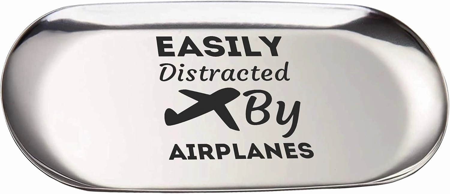 Easily Distracted by Airplanes Aviation Pilot Airplane Lover T-Shirt 7 Inch Key Tray Ring Jewelry Ring Holder for Women Men