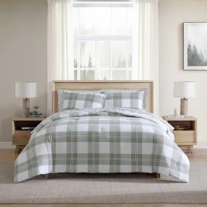 Eddie Bauer - Full/Queen Comforter Set, Premium Cotton Embroidered Bedding with Matching Sham(s), Plaid Home Decor (Mountain Embroidery Plaid Green, Full/Queen)