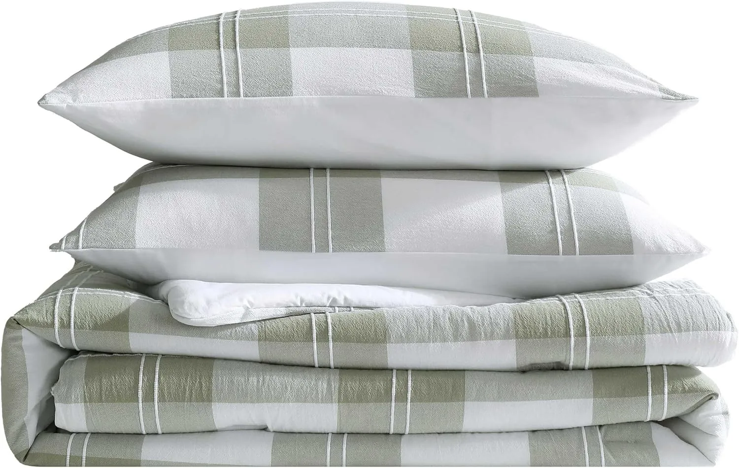 Eddie Bauer - Full/Queen Comforter Set, Premium Cotton Embroidered Bedding with Matching Sham(s), Plaid Home Decor (Mountain Embroidery Plaid Green, Full/Queen)