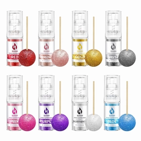 Edible Glitter Spray - 8 Colors Cake Glitter Spray Food Grade Metallic Shimmer Powder Cake Sprinkles for Cookie Decorating Chocolate Strawberry, 5g/Bottle