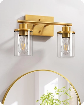 EDISHINE Bathroom Light Fixtures, 2-Light Gold Bathroom Vanity Light, Modern Wall Sconces with Clear Glass Shades for Powder Room, Vanity Table, Mirror, Kitchen (E26 Base), ETL Listed