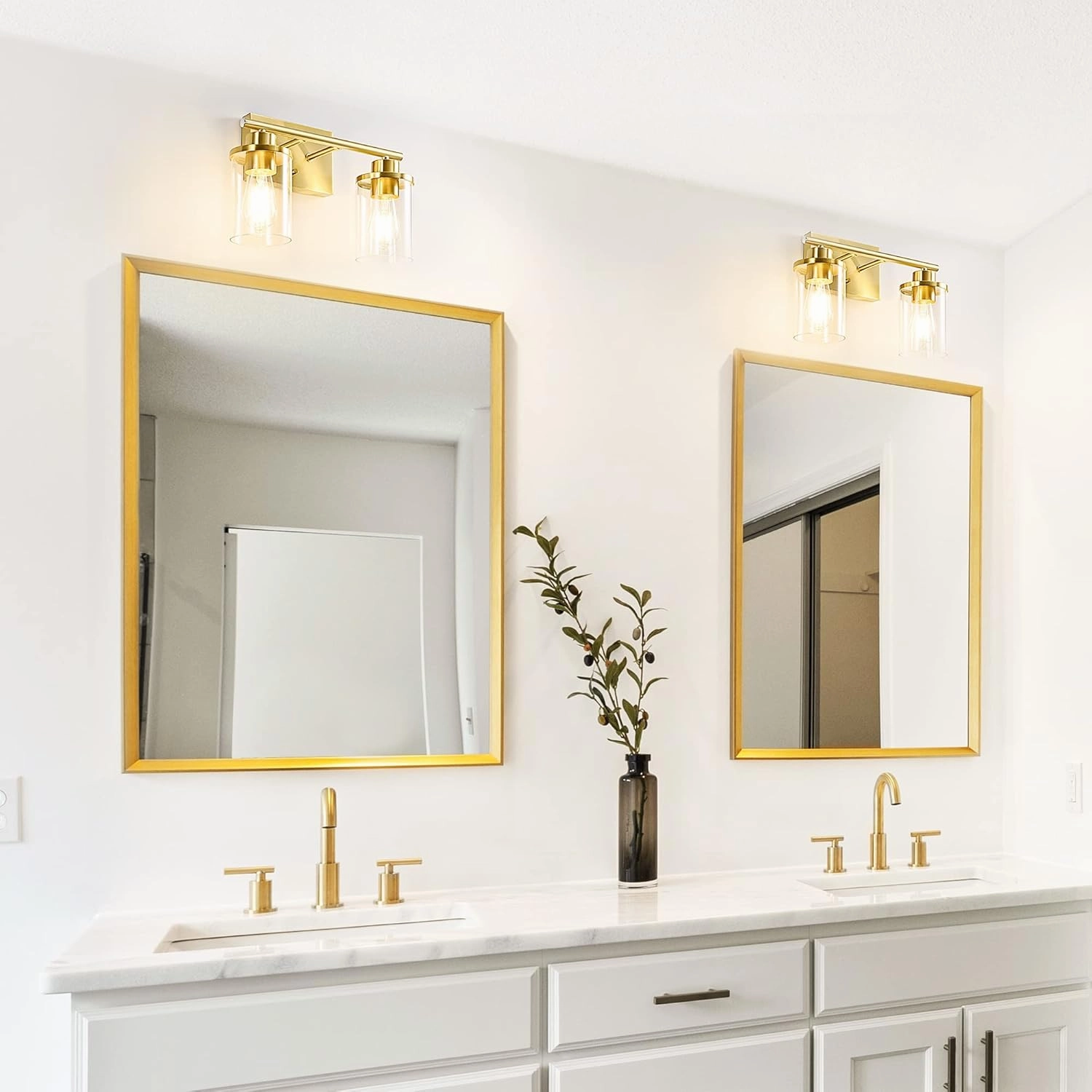 EDISHINE Bathroom Light Fixtures, 2-Light Gold Bathroom Vanity Light, Modern Wall Sconces with Clear Glass Shades for Powder Room, Vanity Table, Mirror, Kitchen (E26 Base), ETL Listed