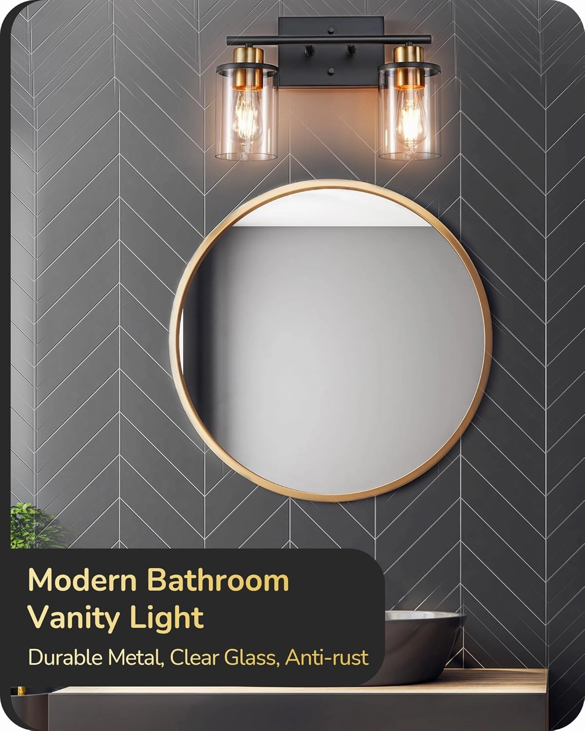 EDISHINE Bathroom Light Fixtures, 2-Light Modern Bathroom Vanity Lights Over Mirror, Bath Wall Sconce Lamp with Clear Glass Shade for Powder Room, Vanity Table, Mirror, Kitchen Black and Gold