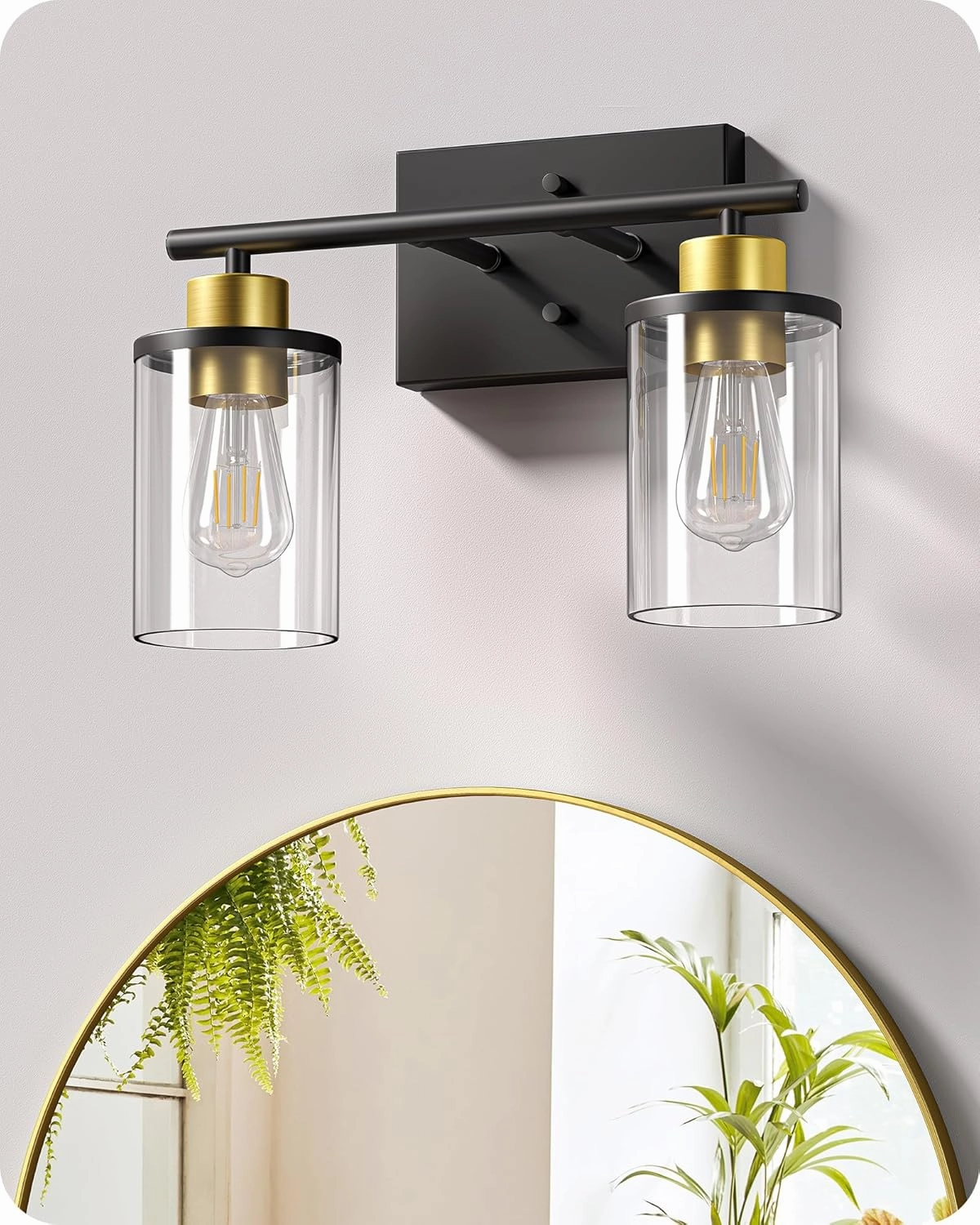 EDISHINE Bathroom Light Fixtures, 2-Light Modern Bathroom Vanity Lights Over Mirror, Bath Wall Sconce Lamp with Clear Glass Shade for Powder Room, Vanity Table, Mirror, Kitchen Black and Gold