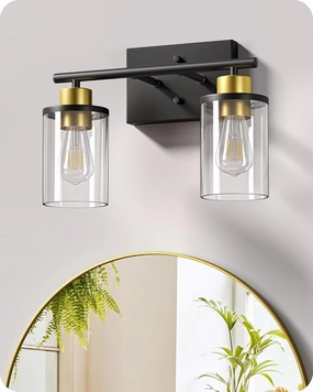 EDISHINE Bathroom Light Fixtures, 2-Light Modern Bathroom Vanity Lights Over Mirror, Bath Wall Sconce Lamp with Clear Glass Shade for Powder Room, Vanity Table, Mirror, Kitchen Black and Gold